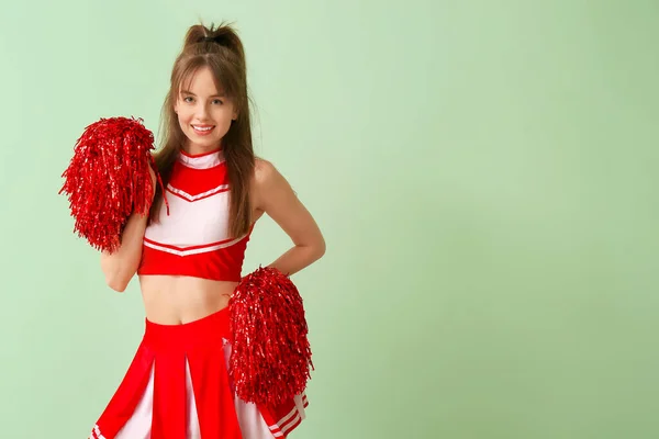 Cheerleader Muda Yang Cantik Latar Belakang Warna — Stok Foto