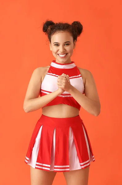 Beautiful Young Cheerleader Color Background — Stock Photo, Image