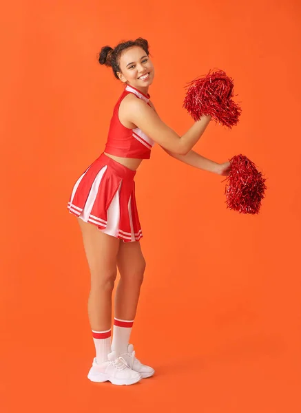 Beautiful Young Cheerleader Color Background — Stock Photo, Image