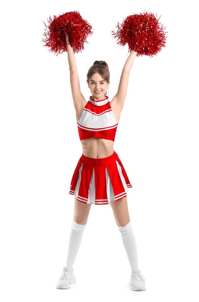 Mooie Jonge Cheerleader Witte Achtergrond — Stockfoto