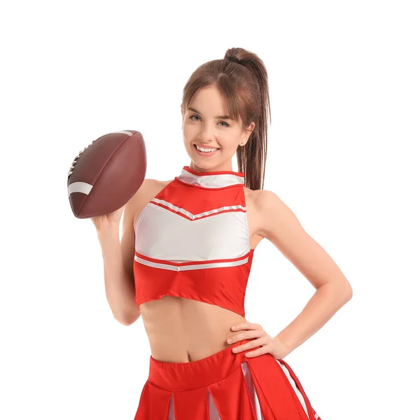 Beautiful Young Cheerleader Ball White Background — Stock Photo, Image