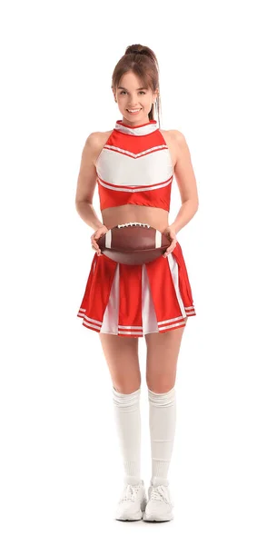 Beautiful Young Cheerleader Ball White Background — Stock Photo, Image