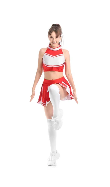 Bella Giovane Cheerleader Sfondo Bianco — Foto Stock