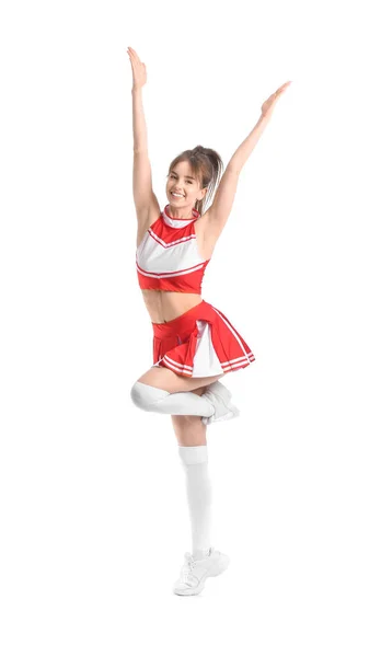 Mooie Jonge Cheerleader Witte Achtergrond — Stockfoto