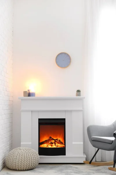 Fireplace Pouf Armchair Interior Room — Stock Photo, Image