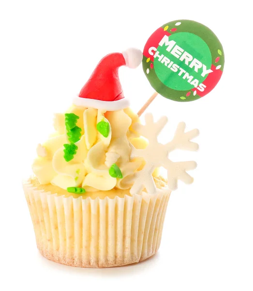 Tasty Christmas Cupcake White Background — Stock Photo, Image