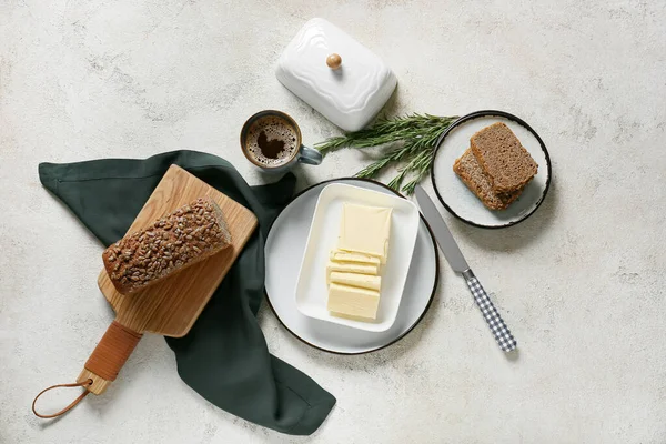 Manteiga Fresca Pão Saboroso Mesa — Fotografia de Stock