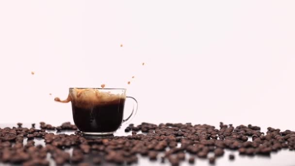 Cup Coffee Splash White Background — Stock Video