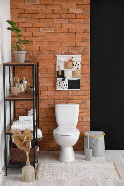 Stylish Shelf Toilet Bowl Interior Modern Bathroom — Stock Photo, Image