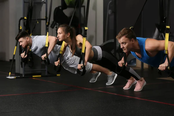 Sporty People Exercising Trx Straps Gym — Stock Photo, Image