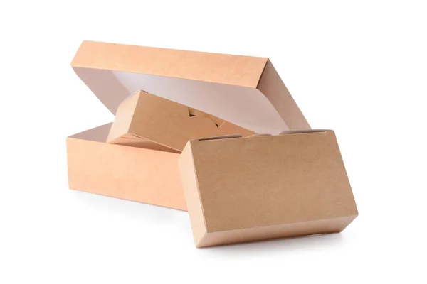 Blank Cardboard Boxes White Background — Stock Photo, Image