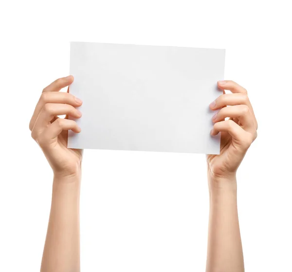 Female Hands Blank Paper White Background — Stock Photo, Image