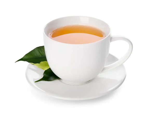 Tasse Grüner Tee Auf Weißem Hintergrund — Stockfoto