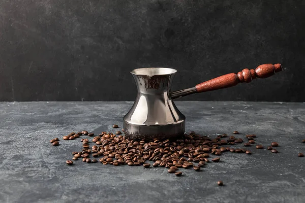 Cezve Met Koffie Donkere Achtergrond — Stockfoto