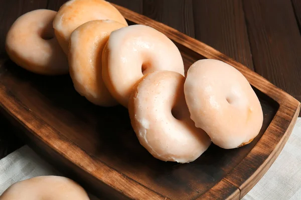 Tasty Donuts Wooden Table — Stock Photo, Image