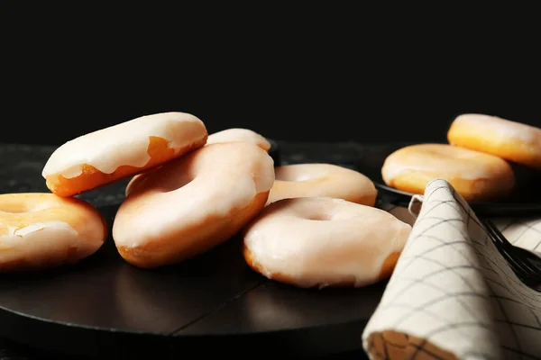 Tasty Donuts Dark Table — Stock Photo, Image