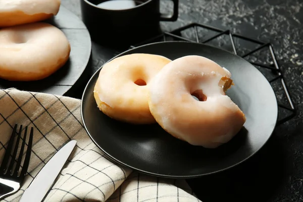 Tasty Donuts Dark Table — Stock Photo, Image