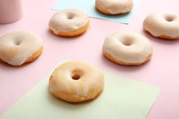 Tasty Donuts Color Background — Stock Photo, Image