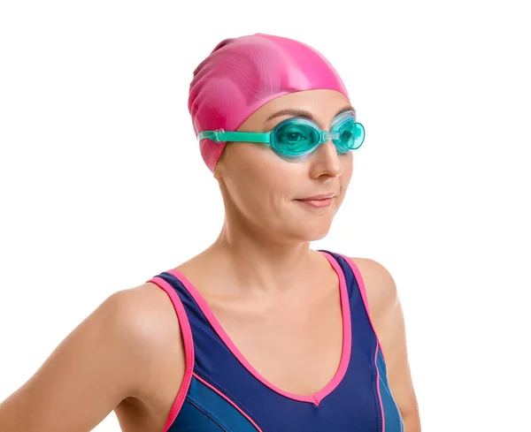 Vrouwelijke Zwemmer Witte Achtergrond — Stockfoto