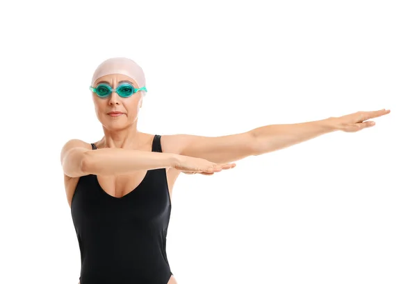 Vrouwelijke Zwemmer Witte Achtergrond — Stockfoto