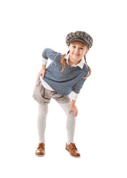 Portrait Stylish Little Girl White Background — Stock Photo, Image