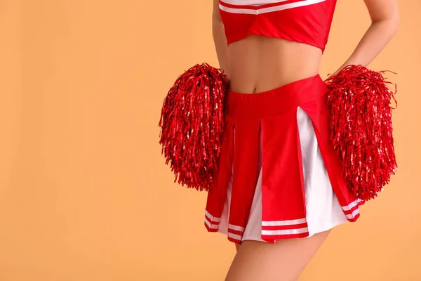 Mooie Jonge Cheerleader Kleur Achtergrond — Stockfoto