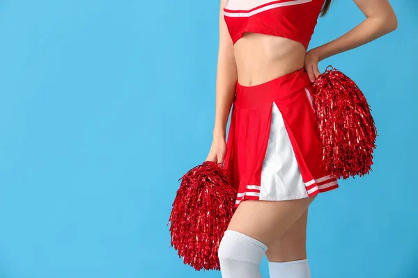 Beautiful Young Cheerleader Color Background — Stock Photo, Image