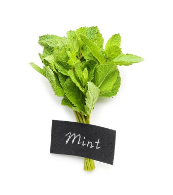 Beyaz arkaplanda taze yeşil nane