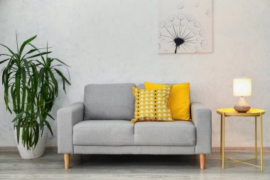 Oturma odasının içindeki şık kanepe.