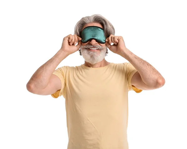 Mature Man Sleep Mask White Background — Stock Photo, Image