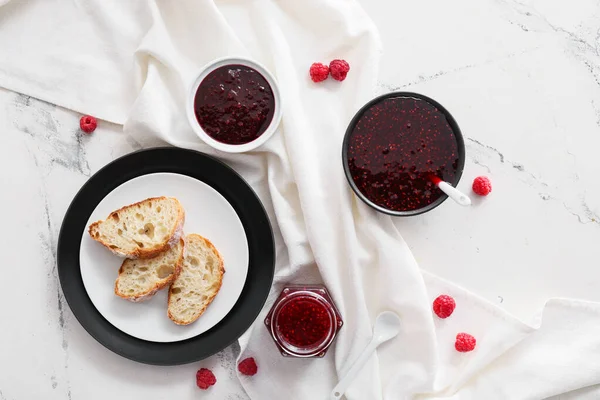 Bread Sweet Raspberry Jam Table — Stock Photo, Image