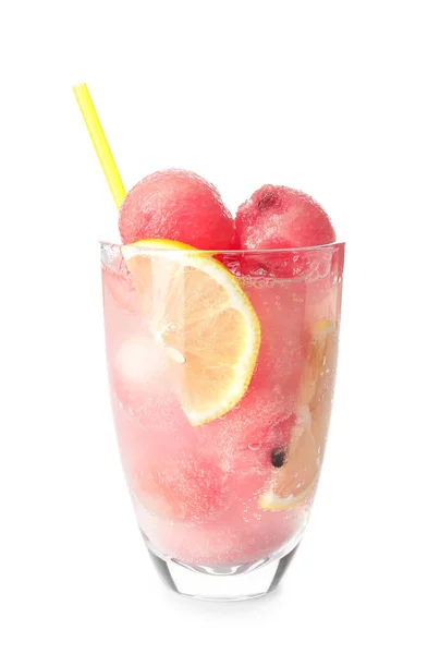 Glas Lekkere Watermeloen Cocktail Witte Achtergrond — Stockfoto