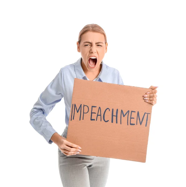 Protesting Young Woman White Background Impeachment Concept — Stock Photo, Image