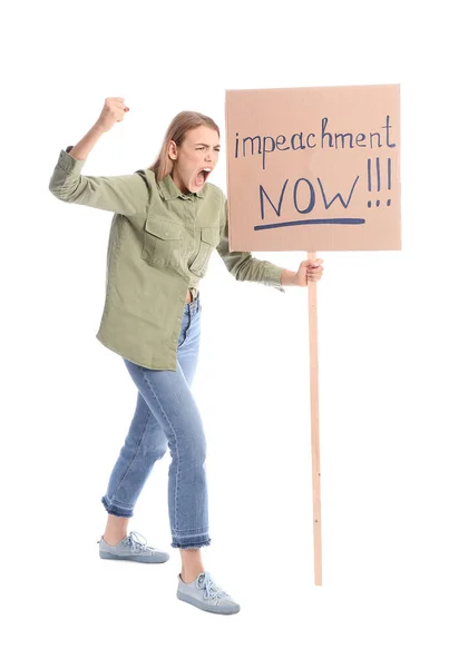 Protesting Young Woman White Background Impeachment Concept — Stock Photo, Image