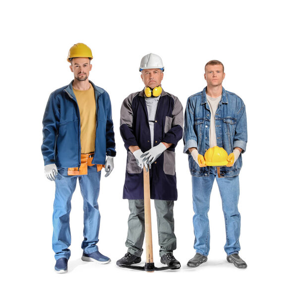 Miner men on white background