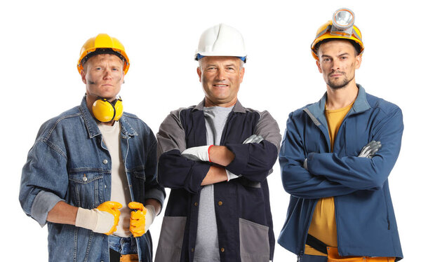 Miner men on white background