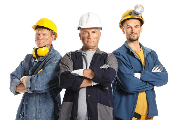 Hombres Mineros Sobre Fondo Blanco —  Fotos de Stock