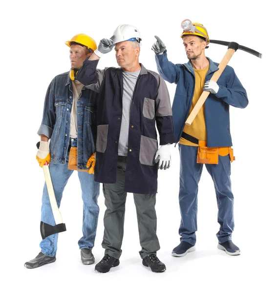 Hombres Mineros Sobre Fondo Blanco — Foto de Stock