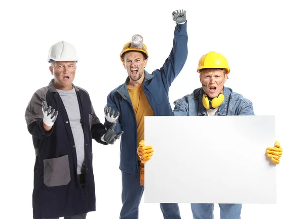 Protesting Miner Men Placard White Background — Stock Photo, Image