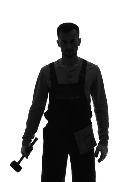 Silhouette Miner Man White Background — Stock Photo, Image