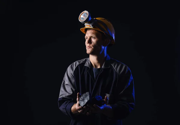 Miner Man Coal Dark Background — Stock Photo, Image