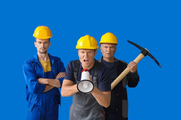 Protesting Miner Men Color Background — Stock Photo, Image