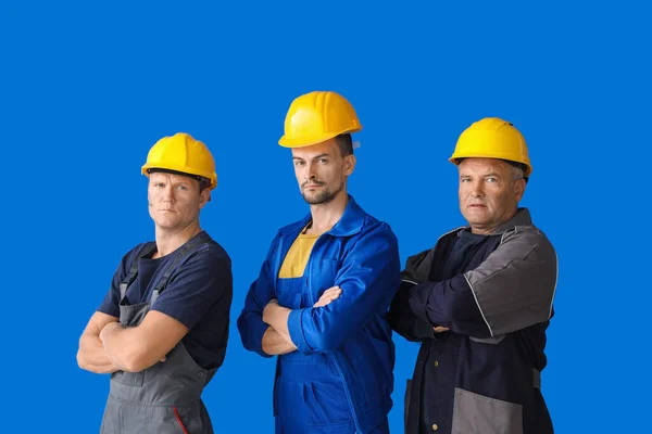 Hombres Mineros Sobre Fondo Color — Foto de Stock