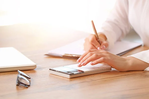 Female Accountant Calculator Office Closeup — Stock Photo, Image