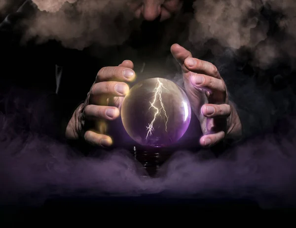 Fortune Teller Crystal Ball Dark Background Closeup — Stock Photo, Image