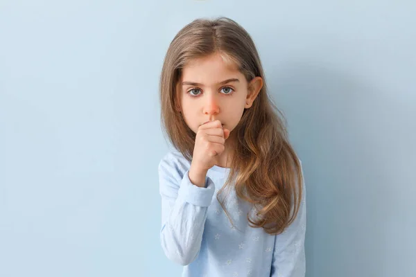 Coughing Little Girl Color Background — Stock Photo, Image