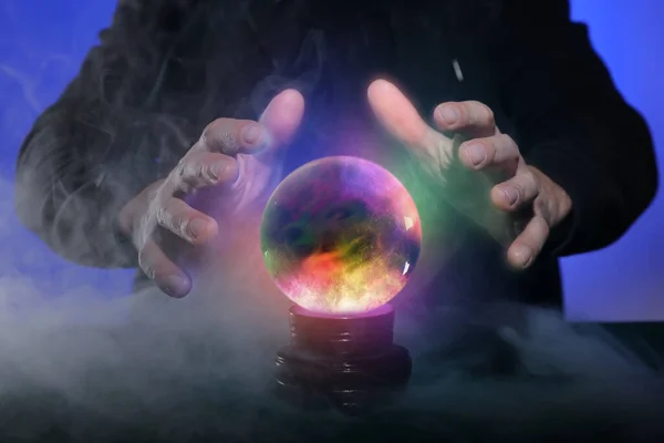 Fortune Teller Crystal Ball Color Background Closeup — Stock Photo, Image