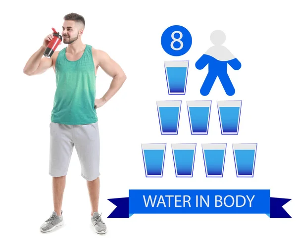 Sporty Man Water Requirements Adults White Background — Stock Photo, Image