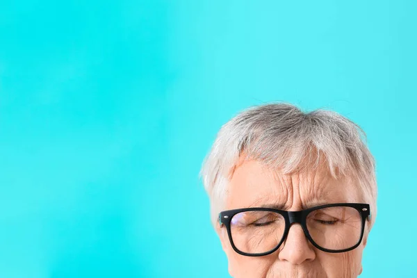 Stressed Senior Woman Color Background — Stock Photo, Image