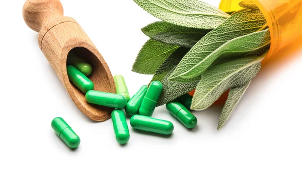 Plant Based Pills White Background — Stock Photo, Image